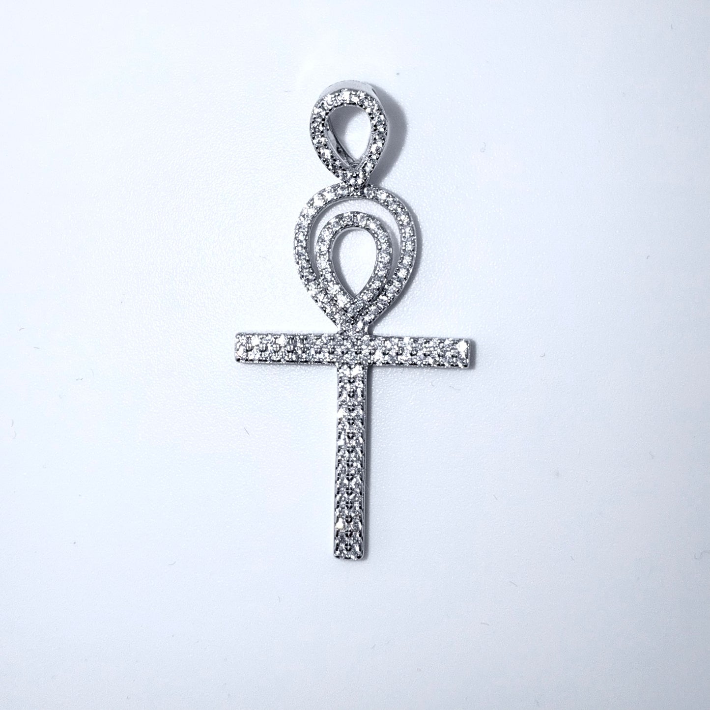 Real 925 Sterling Silver CZ Ankh Cross Pendant