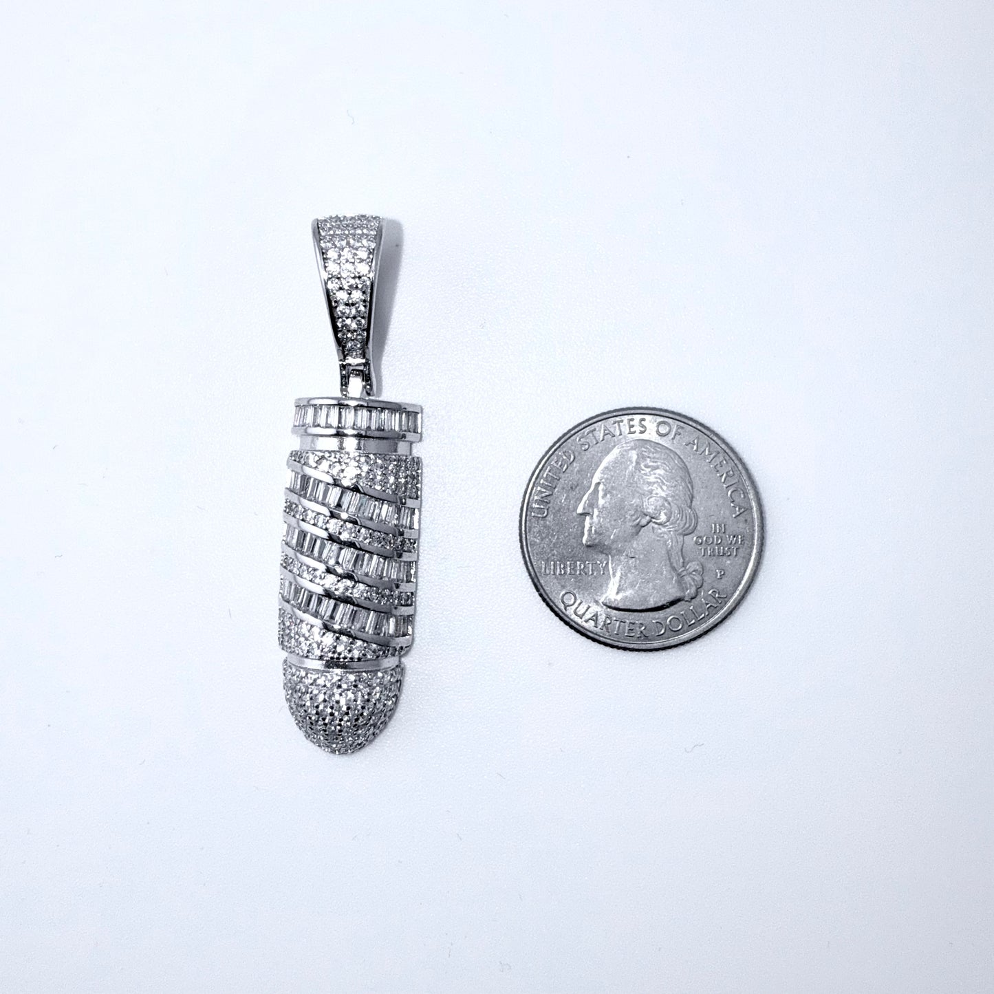 Real 925 Sterling Silver CZ Bullet Pendant