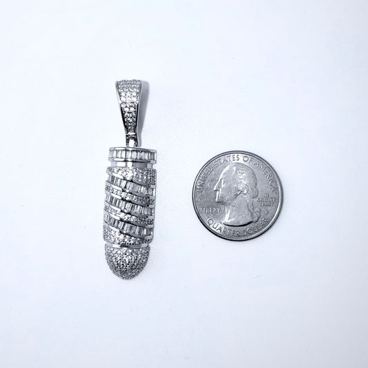 Real 925 Sterling Silver CZ Bullet Pendant