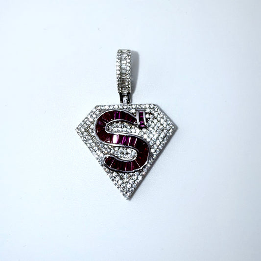 Real 925 Sterling Silver CZ SuperMan Pendant