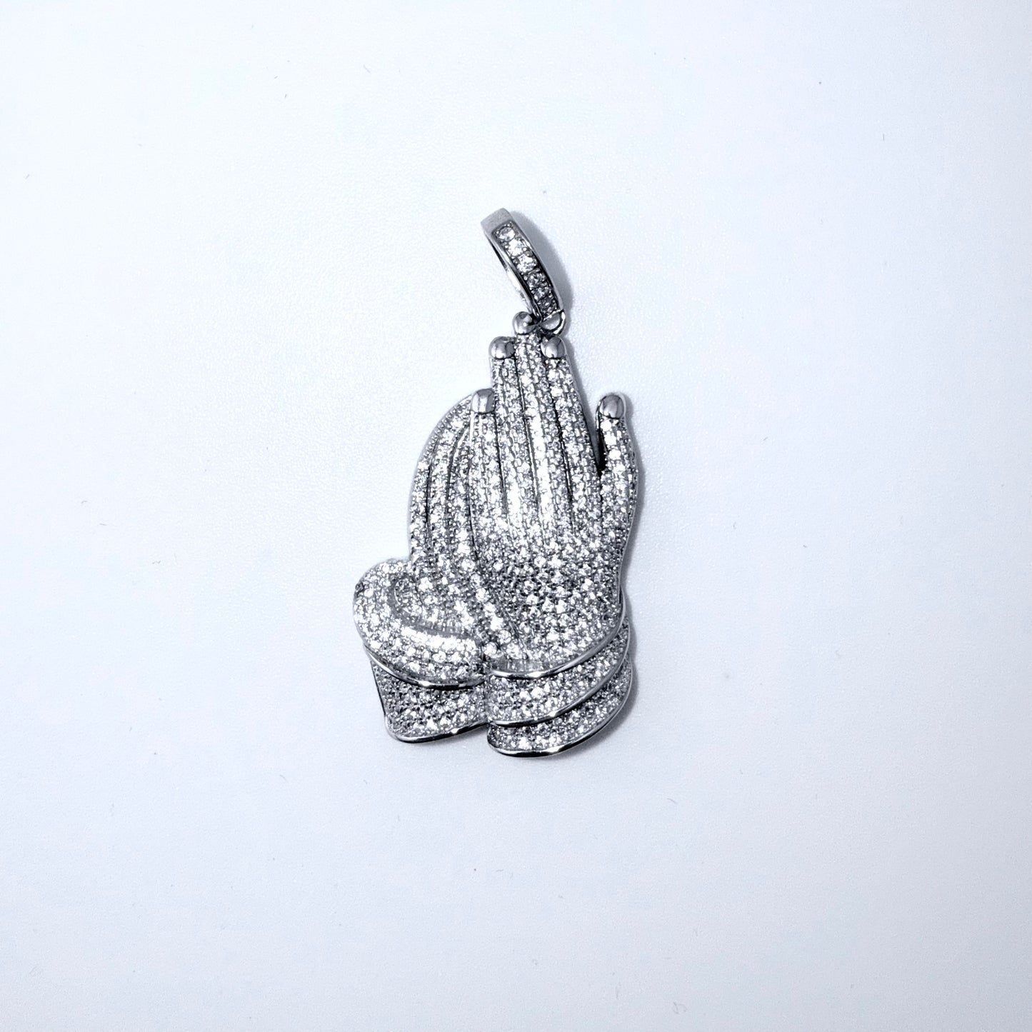 Real 925 Sterling Silver CZ Prayer Hand Pendant