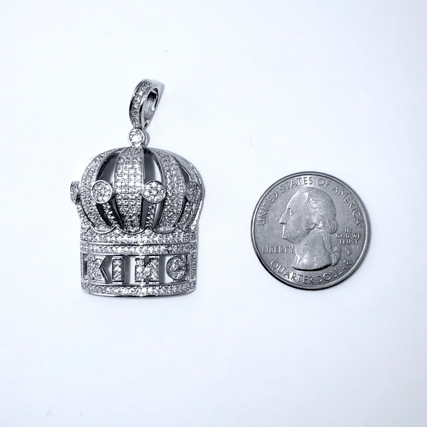 Real 925 Sterling Silver CZ Crown King Pendant