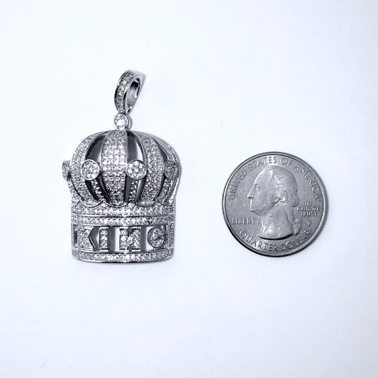 Real 925 Sterling Silver CZ Crown King Pendant