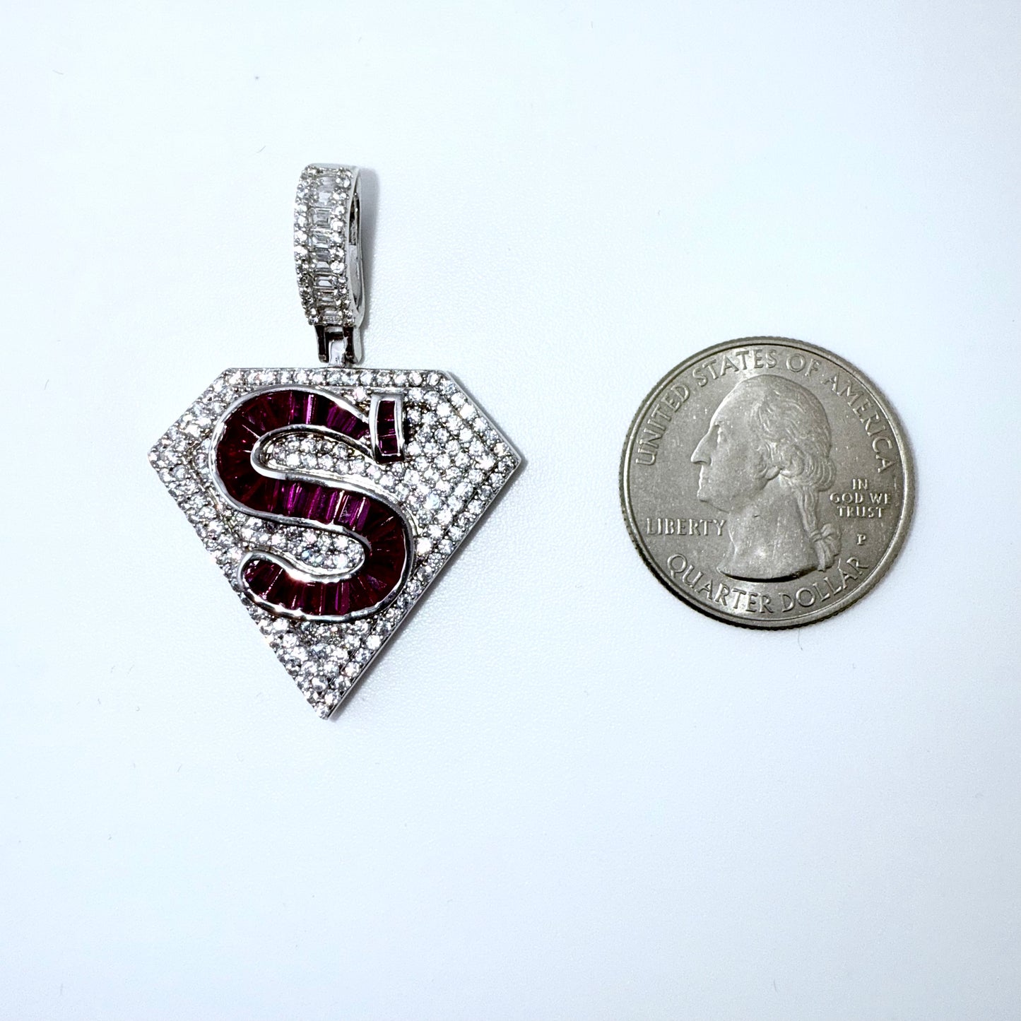 Real 925 Sterling Silver CZ SuperMan Pendant
