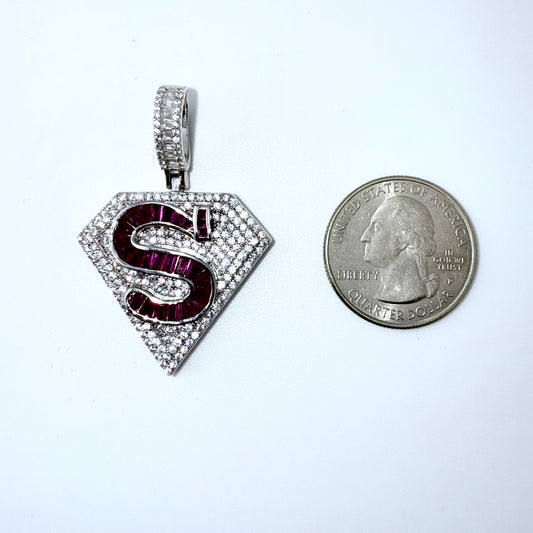 Real 925 Sterling Silver CZ SuperMan Pendant