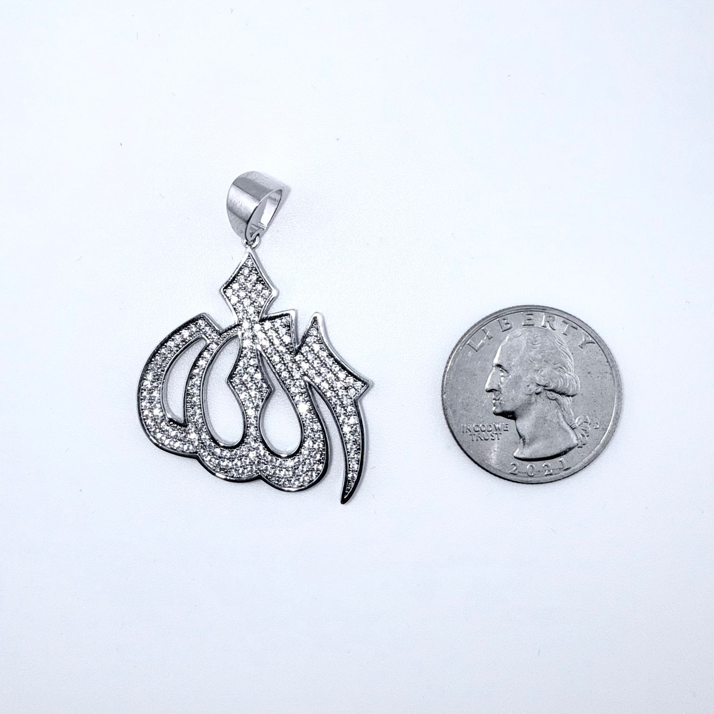 Real 925 Sterling Silver CZ Allah Pendant