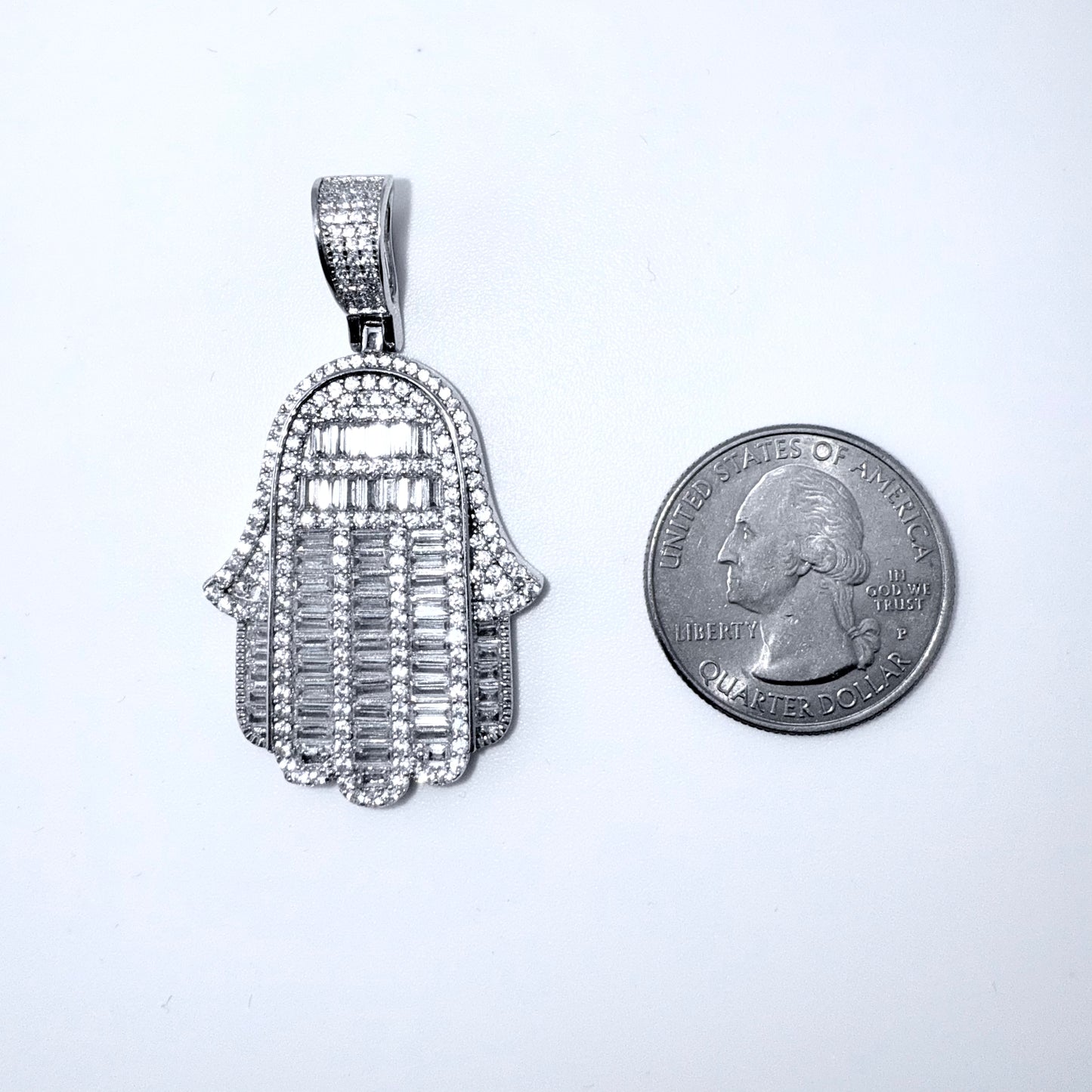 Real 925 Sterling Silver CZ Hamsa Hand Pendant