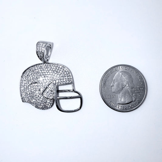 Real 925 Sterling Silver CZ Football Helmet Pendant