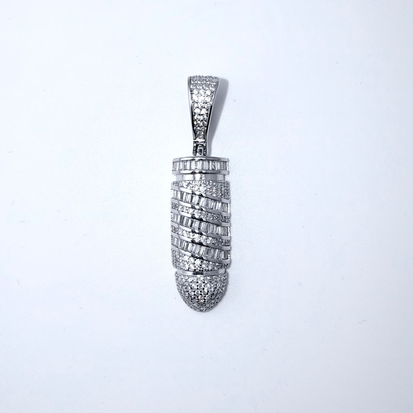 Real 925 Sterling Silver CZ Bullet Pendant