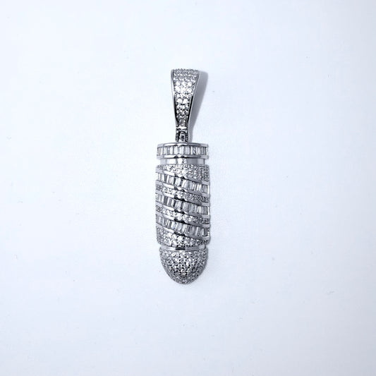 Real 925 Sterling Silver CZ Bullet Pendant