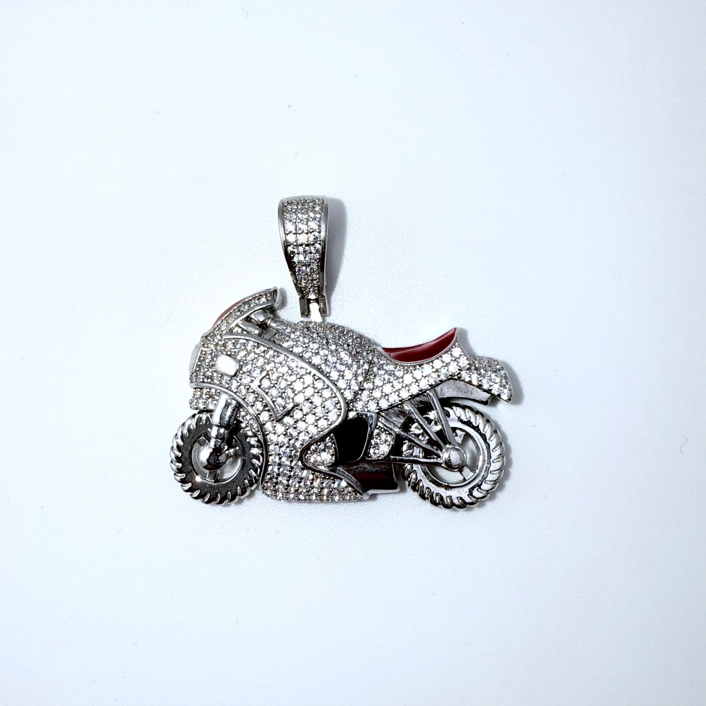 Real 925 Sterling Silver CZ Motorcycle Pendant