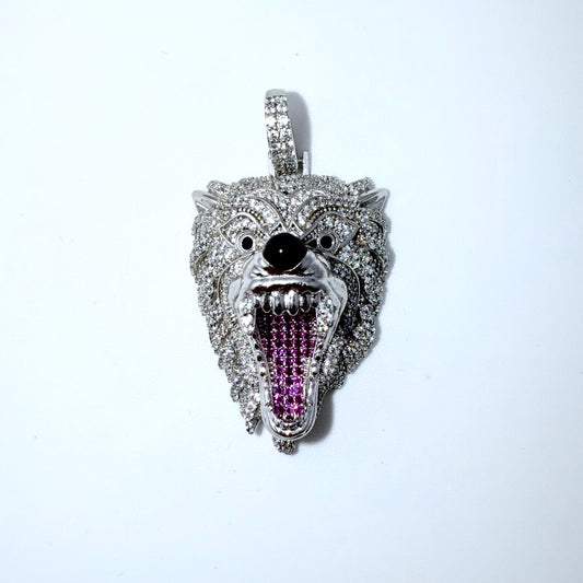 Real 925 Sterling Silver CZ Wolf Pendant