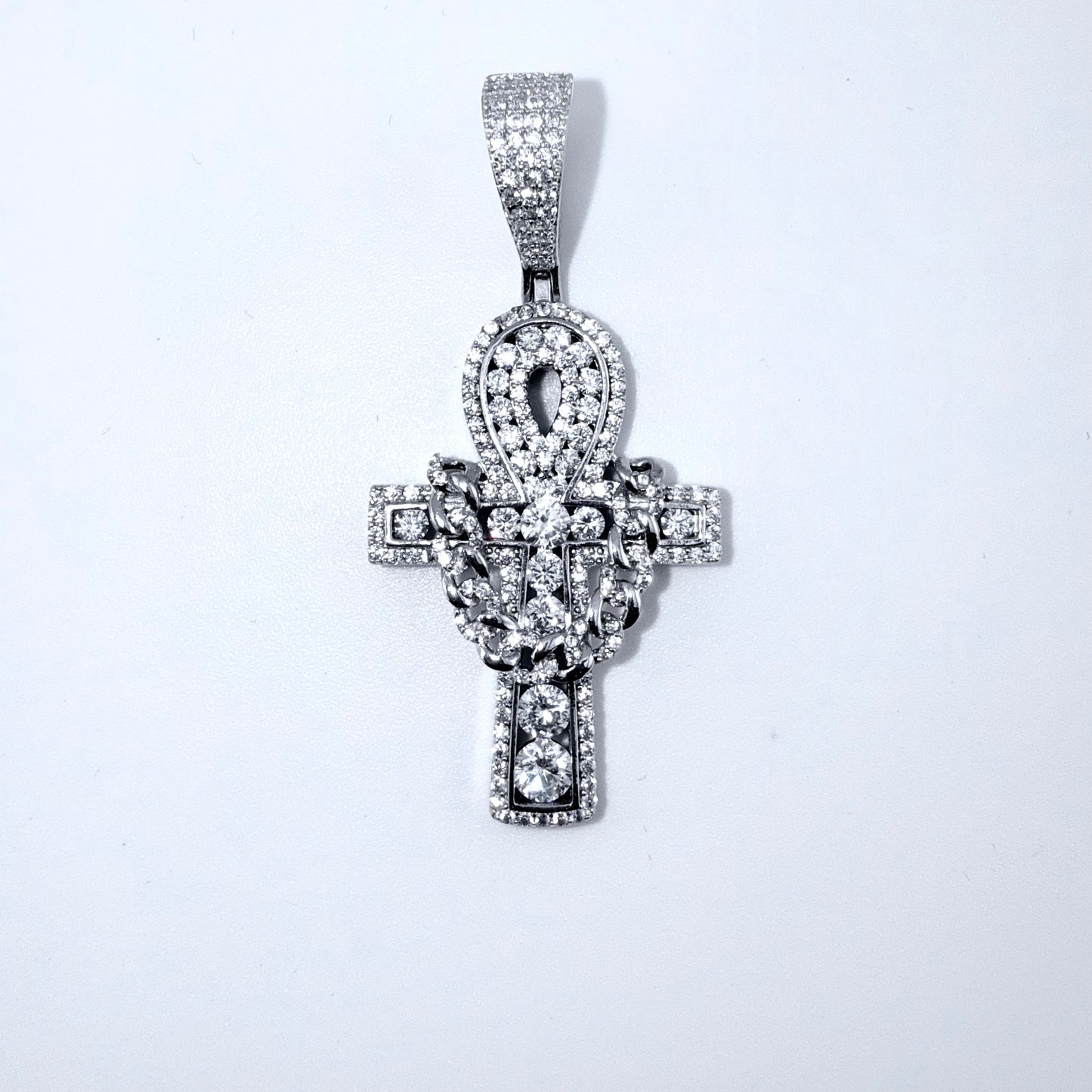Real 925 Sterling Silver Pendant CZ Ankh Cross Pendant
