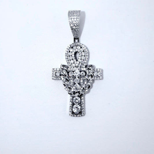 Real 925 Sterling Silver Pendant CZ Ankh Cross Pendant